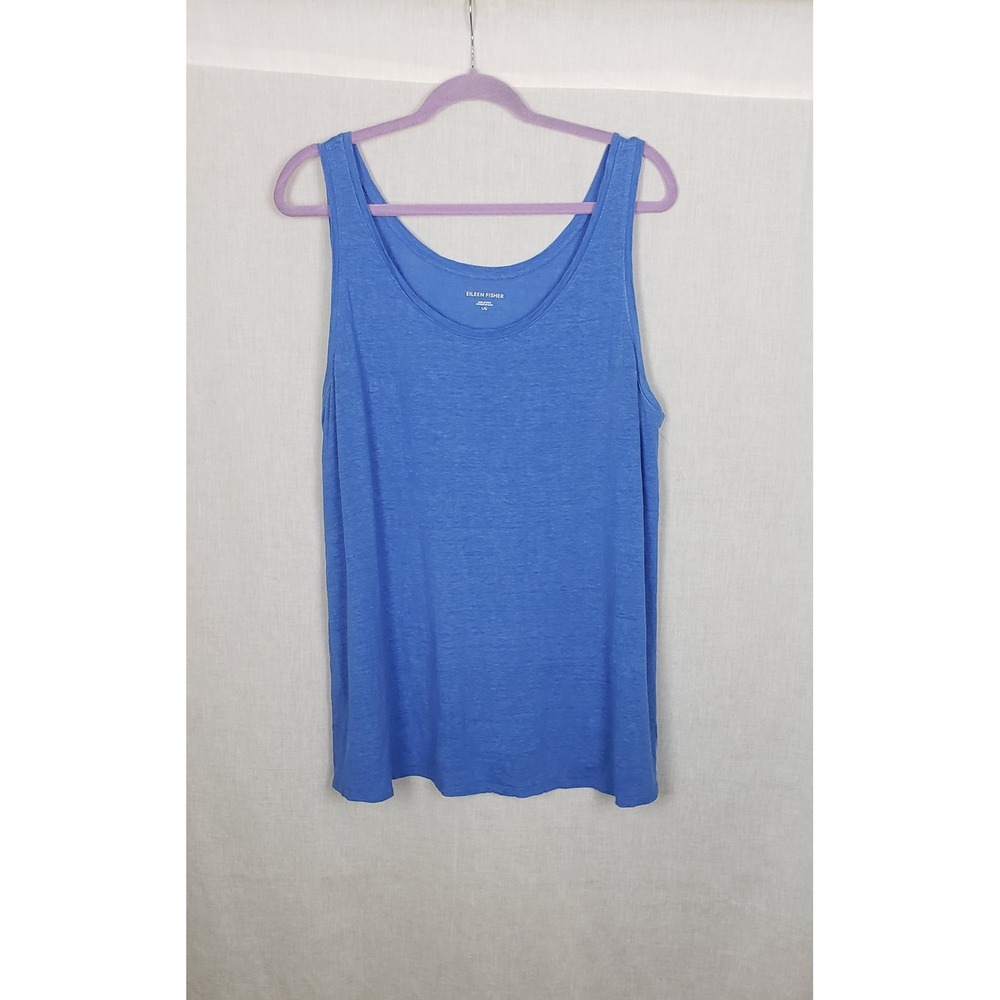 Eileen Fisher Blue 100% Organic Linen Sleeveless Slub Tank Top L Sustainable